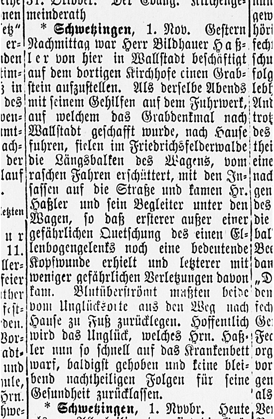 1883 - Unfall mit Pferdefuhrwerk